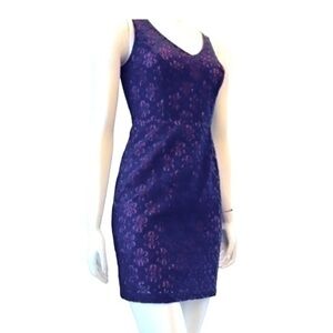 CHIC by JACOB size 4 beautiful sleeveless dress. Pink with navy lace overlay